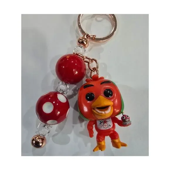 Handmade Beaded Keychain With Reworked Mini Figure - Picture 3 of 10